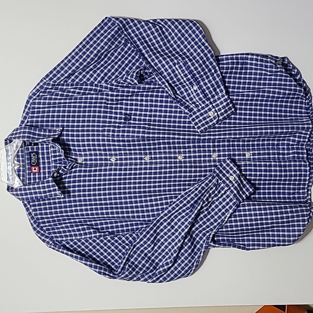 CHAPS Blue & White Checkered Button Down Long Sleeve Shirt - Size XL